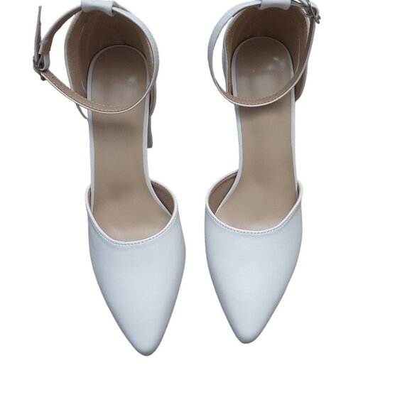 Women's Elegant Pointed Toe High Chunky Heels Shoes White - Picture 2 of 6